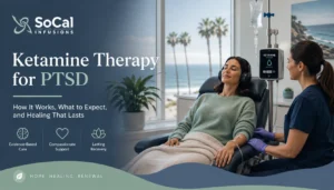 Patient receiving ketamine therapy for PTSD treatment at SoCal Infusions in Southern California