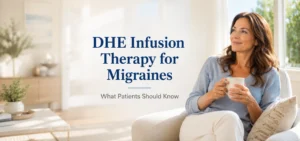 Woman enjoying migraine relief after DHE infusion therapy treatment