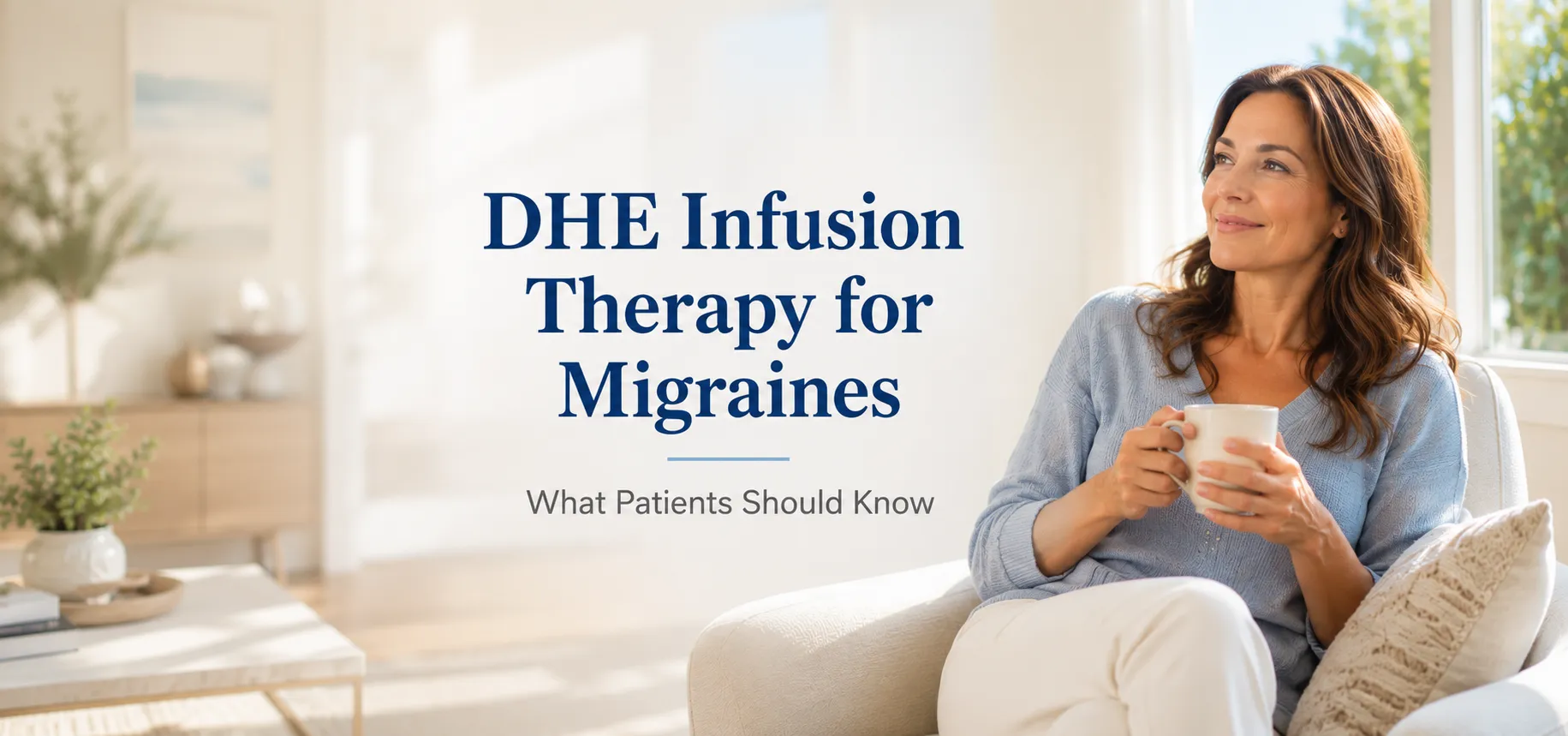 Woman enjoying migraine relief after DHE infusion therapy treatment